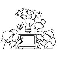 Brainstorming Team Around a Large Idea Light Bulb vector