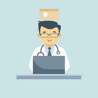 Customer Support Agent at Desk with Headset and Box Icon vector