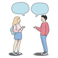 Girl and Boy Having a Conversation with Thought Bubbles vector