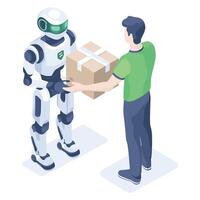 Robot Handing Package to Person in Digital Workplace vector