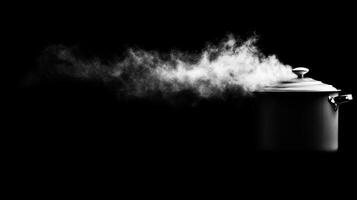 Steaming pot silhouette on black photo
