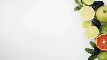 Fresh Fruits on White Background, Top View photo
