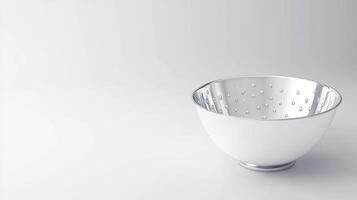 Shiny metal colander on a clean surface photo