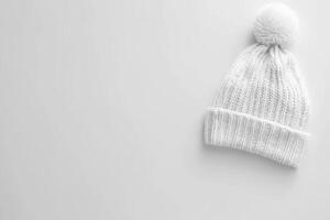 Warm white hat with pompom photo
