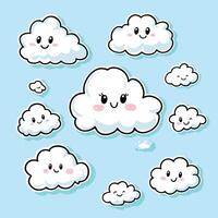 Smiling Cartoon Clouds on a Light Blue Background vector