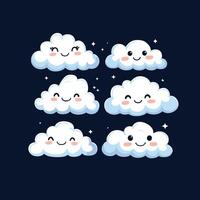 Set of Cartoon Clouds with Cute Expressions vector