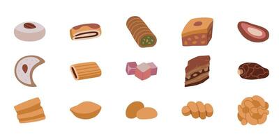 Set of assorted Middle Eastern dessert. vector