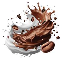 Milk coffee splash in the middle isolated on background, realistic in 3d illustration. vector