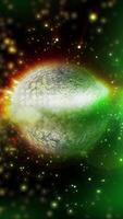 A voluminous green planet with a metallic tint rotates in outer space. video