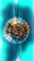 An ionic sphere with moving plasma and energetic particles inside rotates on a blue background. video