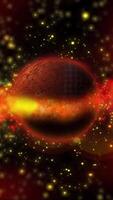 A voluminous planet with a metallic tint, iridescent in different colors, rotates in outer space. video
