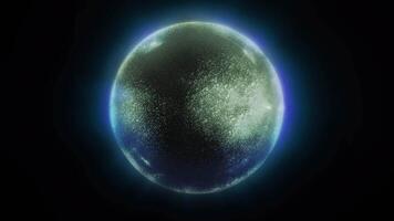 An ionic sphere with moving plasma and energetic particles inside rotates in space. video