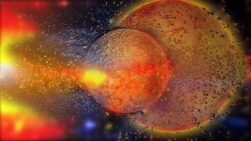 Planets rotate in space and one disappears behind the other. video