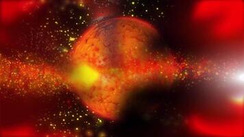 A voluminous sparkling planet with a metallic tint rotates in outer space video