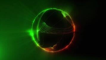 green-red spherical waves oscillate and change shape, creating a virtual cosmic abstraction. video