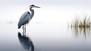 wading blue heron white background photo