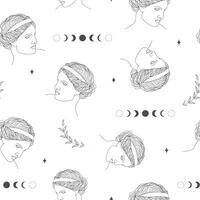 Seamless pattern with ancient greek sculptures. Linear head of Aphrodite. Goddess antique statue. Trendy illustration in one line drawing style vector