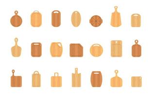 Set of cutting boards. Kitchen tools of various shapes. Top view. illustration in flat cartoon style vector