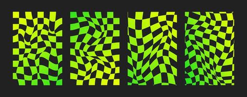 Psychedelic Checkerboard. Gradient neon groovy background. Hippie vertical backdrop. Y2k aesthetic. Retro funky illustration. Pattern in trendy 70s cartoon style vector