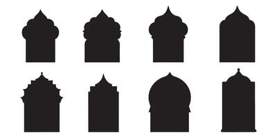 Arabic Windows Icon Set featuring Islamic Arabic motifs, including a silhouette of a mosque minaret. This collection is designed for use in text boxes and illustrations. vector