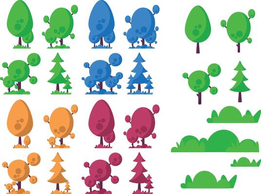 Collection of flat trees with various colors
