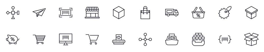 Collection of simple outline illustrations of commerce. Modern line icons for apps, web sites, shops, stores vector