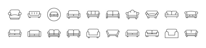Pack of Couch Thin Icons. Editable Stroke. Suitable for Web Sites, Books, Cards, Apps vector