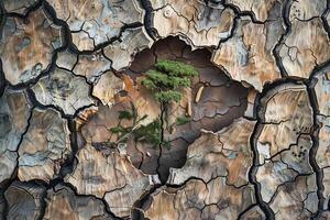 A tree is growing out of a hole in a tree photo