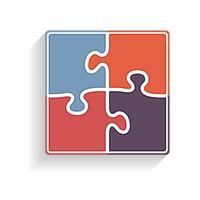 Square made of four puzzle pieces with diagonal shadow vector