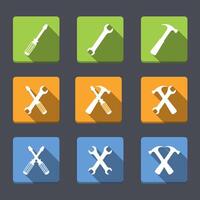 Screwdriver, wrench and hammer, flat design, tools icons set vector
