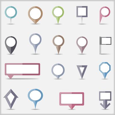 Collection of flat colored map markers