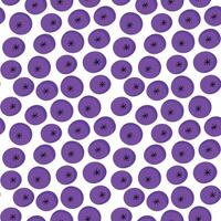 Seamless pattern of purple blueberries on white background, flat cartoon style vector