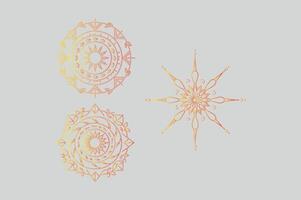 A set of three gold and orange mandalas vector