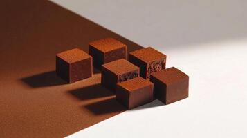Four chocolate blocks on a white surface photo