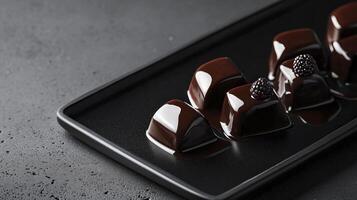 Chocolate truffles on a black tray photo