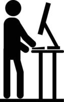 Man working at standing desk icon. Man working at the office on the computer. Work standing sign. flat style. vector