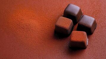 Three chocolate pieces on a red surface photo