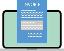 Electronic E-Invoice icon. Online digital invoice laptop or notebook with bills sign. Invoice symbol. Online invoice technology with laptop and paper work document. flat style. vector