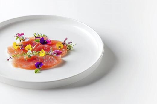 un plato con un pedazo de pescado en eso foto