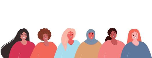 Different women support each other, are friends, and are strong together. flat graphics. vector