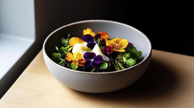 A bowl of food on a table photo