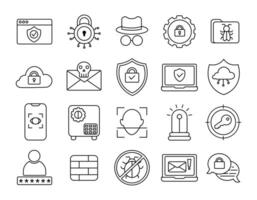Collection of cyber security illustration icons in doodle style, Set of hand drawn cyber security icons vector