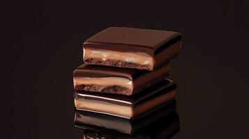 Three pieces of chocolate are stacked on top of each other photo