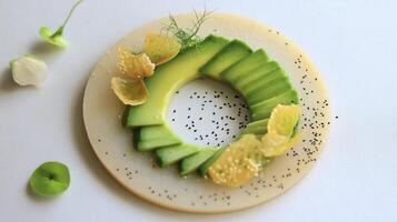 A plate with an avocado and some other vegetables photo