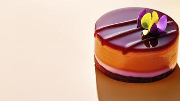 A cake with purple and orange icing on top photo