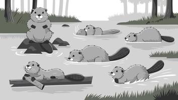 Busy Beavers at Work vector