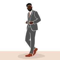 Stylish black man wearing a suit in elegant line art style vector