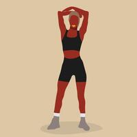 Young fashionable black woman in gym wear line art style vector