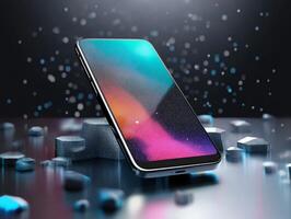 This design is visually striking, featuring a vibrant smartphone against an abstract cosmic background, perfect for tech enthusiasts and creative minds who appreciate unique aesthetics photo