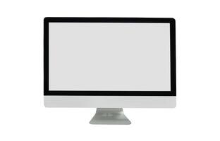 Computer display with blank white screen. Front view. Isolated on white background photo